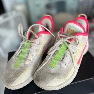 Jordan Kids Sneakers in Gray with Neon Pink and Green